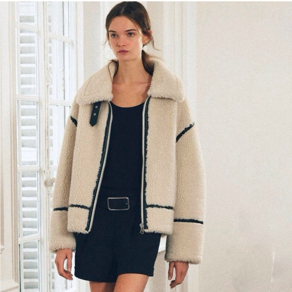 Zara Jackets & Blazers - NWT Zara Faux Fur Oversized Biker Jacket in Ecru Size XS